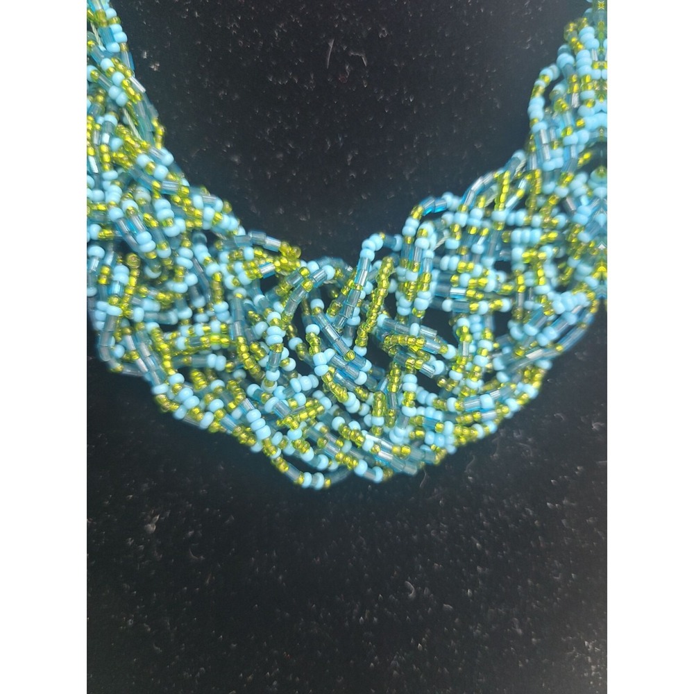 Handcrafted Aqua & Green Beaded Necklace With Glass Accents
